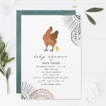 Boho Chicken Mama Baby Shower Invitation<br><div class="desc">Illustration of mama hen and baby chick with boho inspired designs at corners.  Opposite side is teal watercolor.</div>