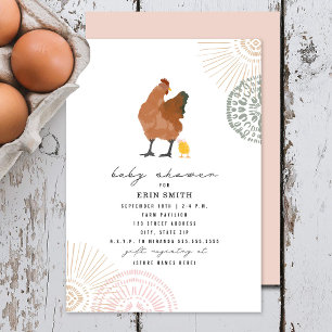 Boho Chicken Mama Girl Baby Shower Invitation