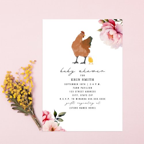 Boho Chicken Mama Girl Floral Baby Shower Invitation