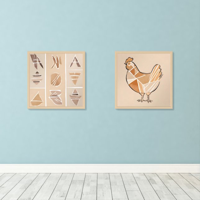 Boho chicken Symbol Leaf Botanical style Modern Wall Art Sets (Wood Floor)