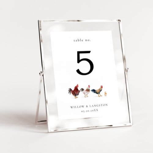 Boho Chicken Wedding Table Number