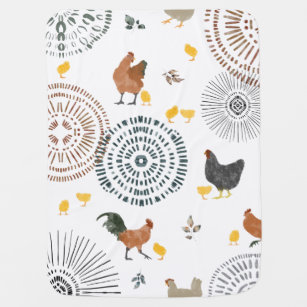Boho Chickens & Chicks  Baby Blanket