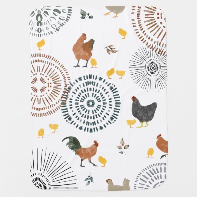 Boho Chickens & Chicks  Baby Blanket (Front)