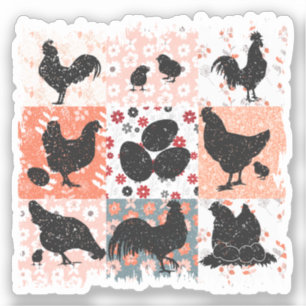 Boho Chickens Cottagecore Aesthetic Retro Floral Sticker