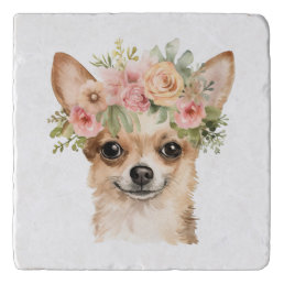 Boho Chihuahua Flower Crown Watercolor Trivet