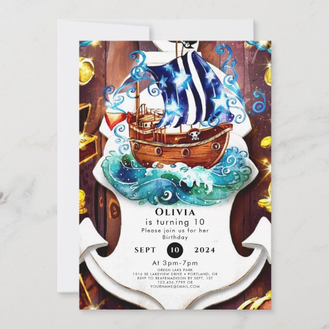 Boho Children's Adventure Pirate Birthday Invitation (Front)