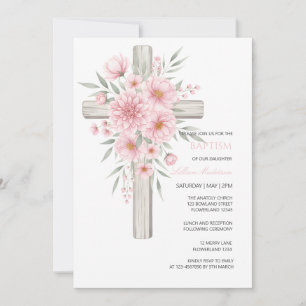 Boho Christening Baptism girl bow invitation