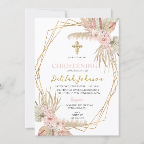 Boho christening invitation for girl