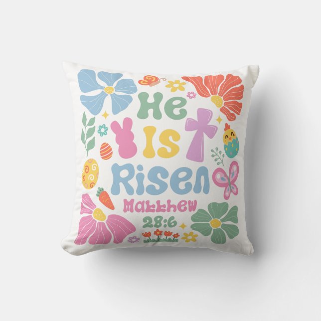 Boho Christian Easter He is Risen Throw Pillow (Front)