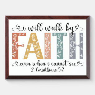 Boho Christian Walk by Faith Bible Verse Floral Award Plaque