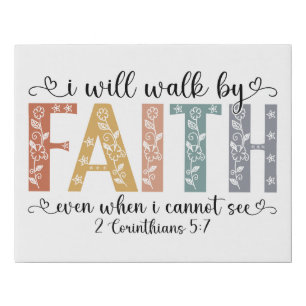 Boho Christian Walk by Faith Bible Verse Floral Faux Canvas Print