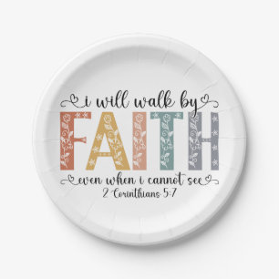 Boho Christian Walk by Faith Bible Verse Floral Paper Plates