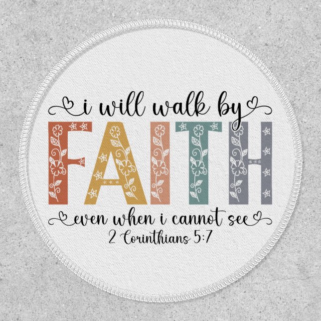 Boho Christian Walk by Faith Bible Verse Floral Patch (Front)
