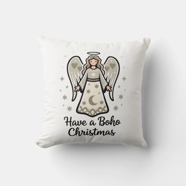 Boho Christmas Angel  Throw Pillow (Front)