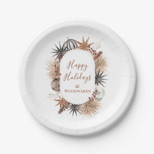Boho Christmas Botanicals Personalized Paper Plates
