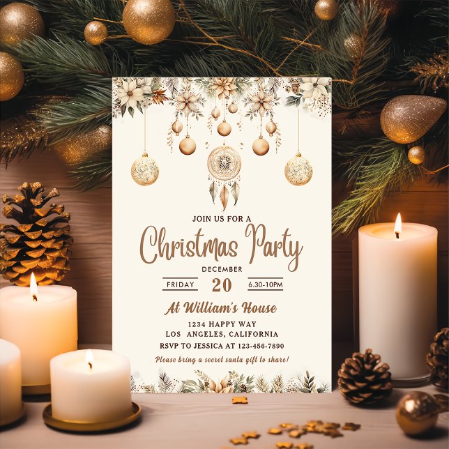 Boho Christmas Floral Christmas Party Invitation (Creator Uploaded)