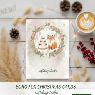 Boho Christmas Fox Greeting Card - Whimsical Woodl