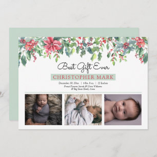 Boho Christmas Greenery Best Gift Ever Birth Announcement