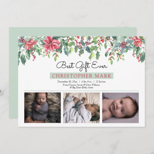 Boho Christmas Greenery Best Gift Ever Birth Announcement