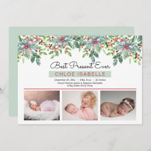 Boho Christmas Greenery Best Present Ever Birth A Announcement