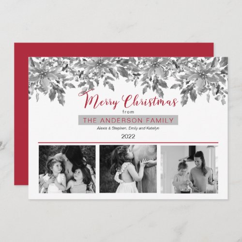 Boho Christmas Greenery Merry Christmas 3 Photo Holiday Card
