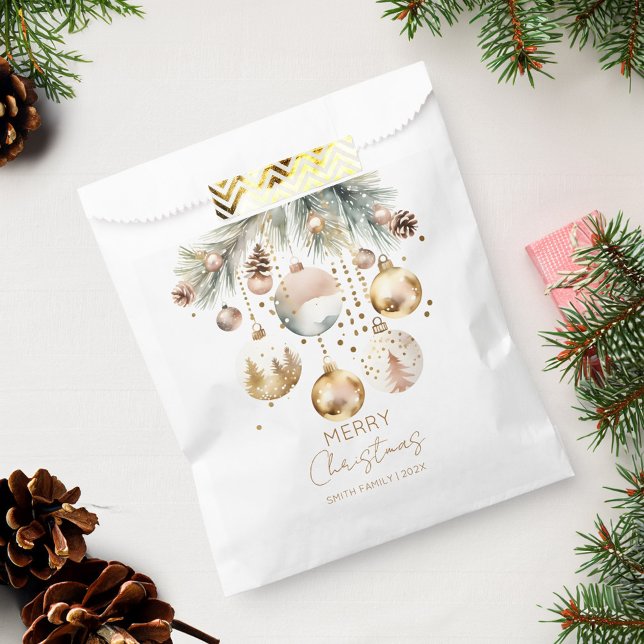 Boho Christmas holiday snowy pines gold baubles Favor Bag (Boho Christmas holiday snowy pines gold baubles Favor Bag Christmas party favor bags)