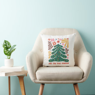 Boho Christmas Joy to The World Throw Pillow