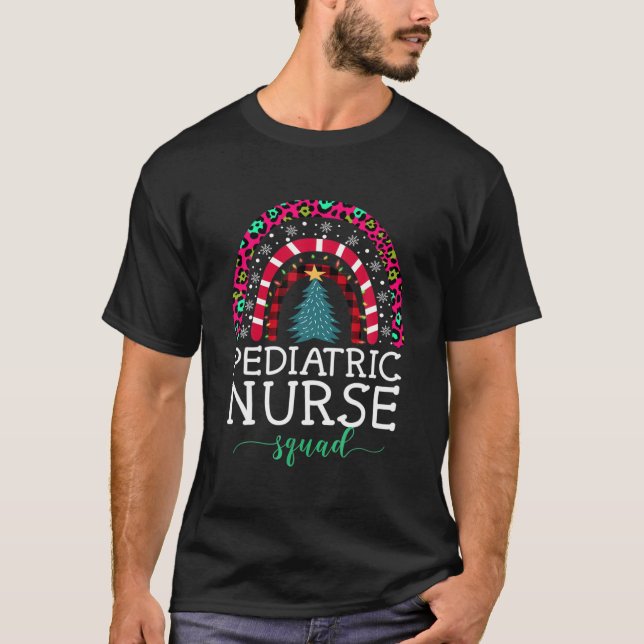 Boho Christmas Leopard Rainbow Pediatric Nurse Squ T-Shirt (Front)