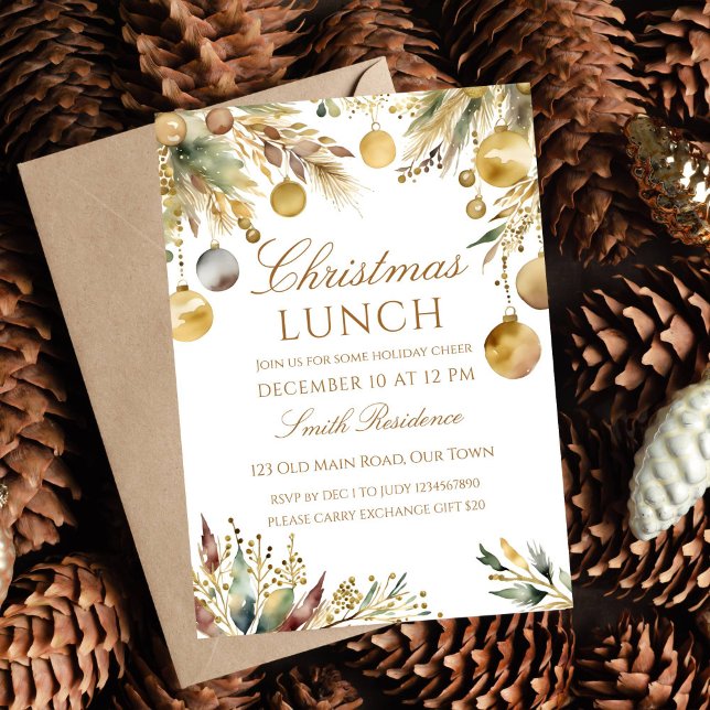 Boho Christmas lunch party watercolor  Invitation (Boho Christmas lunch party editable template Invitation digital download watercolor winter greenery)