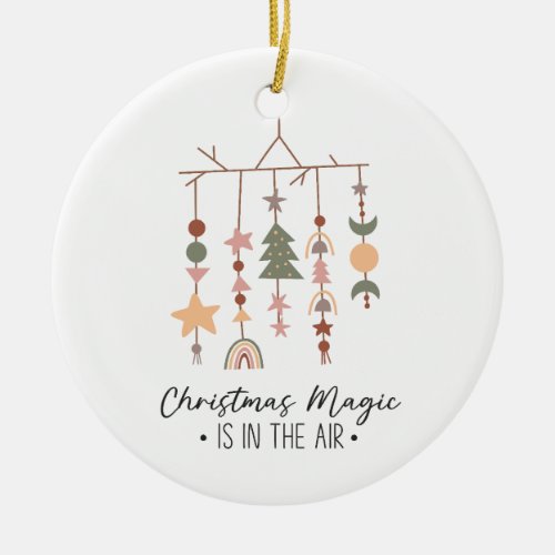 Boho Christmas Magic Festive Holiday Photo Ceramic Ornament