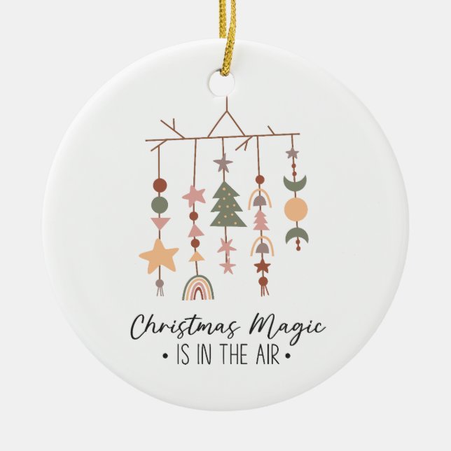 Boho Christmas Magic Festive Holiday Photo Ceramic Ornament (Front)