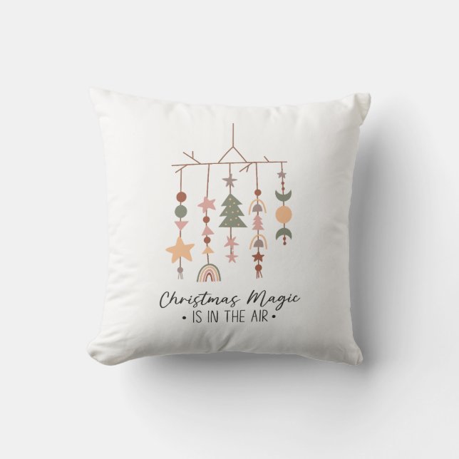 Boho Christmas Magic Festive Holiday Throw Pillow (Front)