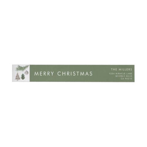 Boho Christmas Ornaments Green Minimal Modern Wrap Around Label