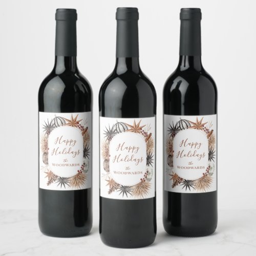 Boho Christmas Personalized Wine Label