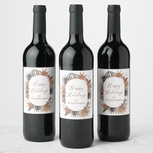 Boho Christmas Personalized Wine Label (Bottles)