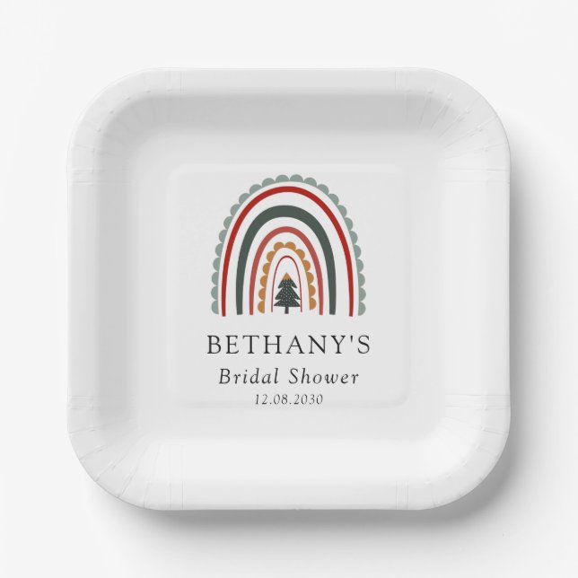 Boho Christmas Rainbow Bridal Shower Paper Plates (Front)