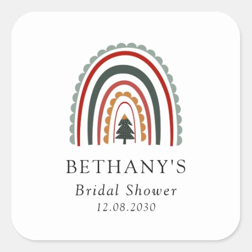 Boho Christmas Rainbow Bridal Shower Square Sticker