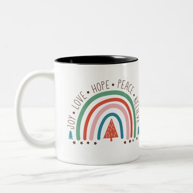 Boho Christmas Rainbow Mug | Joy Love Hope Peace (Left)
