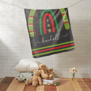 Boho Christmas Rainbow Trendy Modern Script Name Baby Blanket