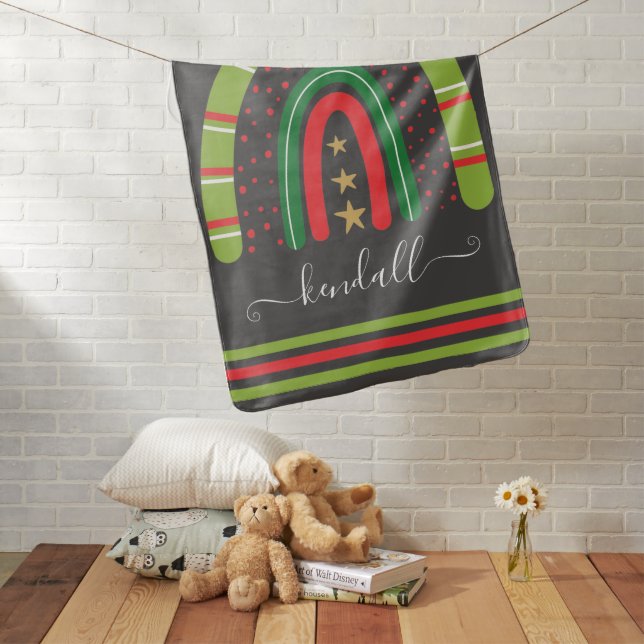 Boho Christmas Rainbow Trendy Modern Script Name Baby Blanket (In Situ)