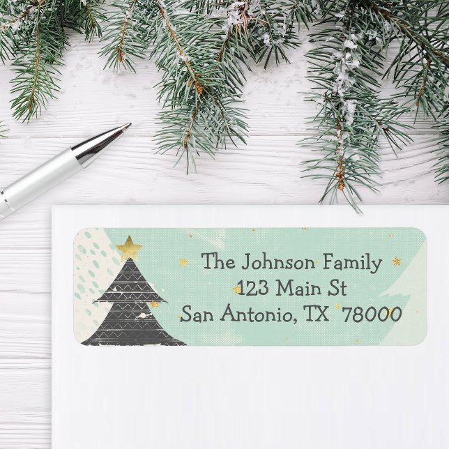 Boho Christmas Return Address Label (Modern Christmas Return Address Sticker)