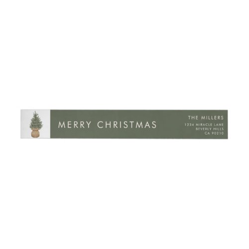Boho Christmas Tree Green Minimalist Wrap Around Label