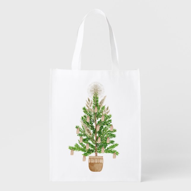 Boho Christmas Tree  Grocery Bag (Front)