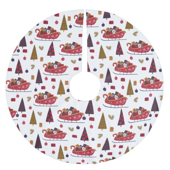 Boho Christmas Tree Holiday Sleigh Pattern Brushed Polyester Tree Skirt (Front)