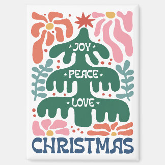 Boho Christmas Tree Joy Peace Love Colorful Magnet