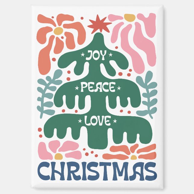 Boho Christmas Tree Joy Peace Love Colorful Magnet (Front)