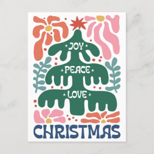 Boho Christmas Tree Joy Peace Love Colorful Postcard