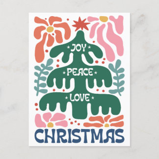 Boho Christmas Tree Joy Peace Love Colorful Postcard