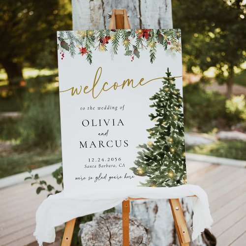 Boho Christmas Tree Lights Wedding Welcome Sign