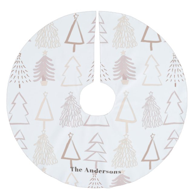 Boho Christmas Tree Pattern Dusty Pink Holiday Brushed Polyester Tree Skirt (Front)